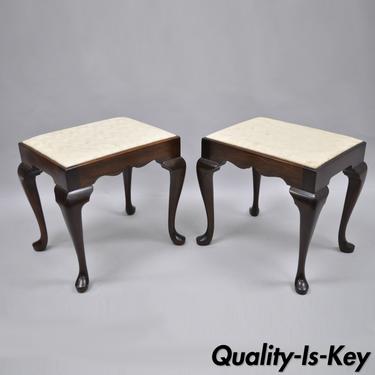 Pair of Madison Square Mahogany Queen Anne Style Stool Bench Chair Furniture Vtg