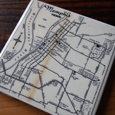 1964 Memphis Tennessee Map Coaster Ceramic. Vintage Memphis Map Décor. Tennessee Gift Housewarming. City Map Coaster. Memphis Gift 1960s Map 