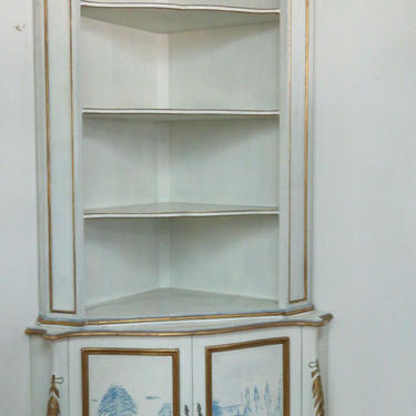 Tall Large Painted Two Part Corner Cabinet Display Shelves 1579