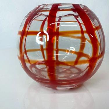 LSA International Glass Vase Bold Red Lines Handcrafted Mouth Blown from Poland 