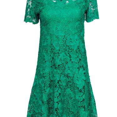 Elie Tahari - Bright Green Lace A-Line Midi Dress Sz 4