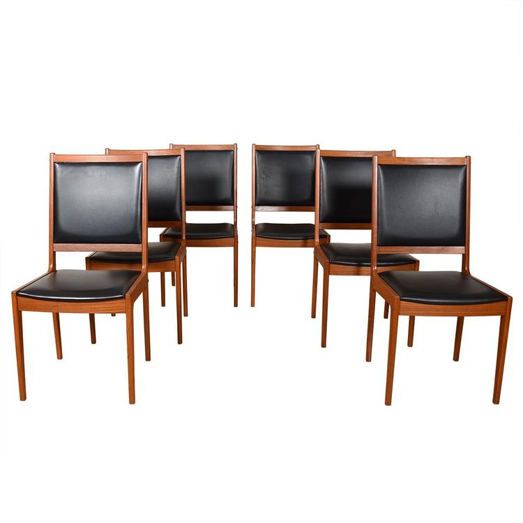 Set of 6 Danish Black + Teak Square Back Dining Chair