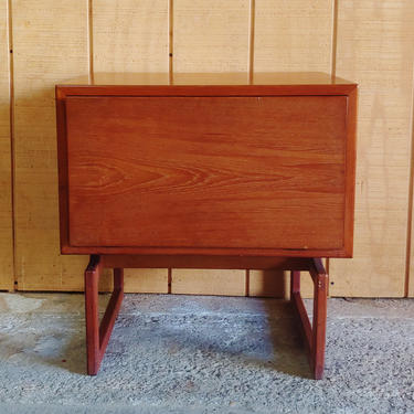 Vintage Danish Modern Teak Side Table Nightstand With Dropdown Front 