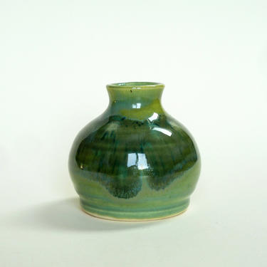 Studio Pottery Green Vase Weed Pot Bottle Jar - Decorative Ceramics - Signed Studio Pottery 