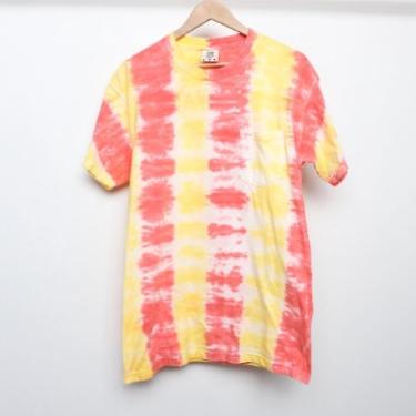vintage 1990s tie dye SLOUCHY short sleeve oversize yellow & red two tone JAM band grateful dead head new age shirt -- size medium 