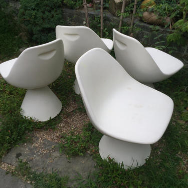 Mushroom Pool Side Deck Tulip Chair Set 4 Plastic Saarinen Burke Mid-Century Modern Vintage Mad Men Eames Knoll Herman Miller Style 