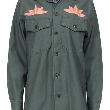 Bliss & Mischief - Army Green Military-Style Jacket w/ Embroidery Sz 2