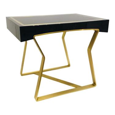 Caracole Signature Black Lacquer and Brass Finished the Modernist End Table
