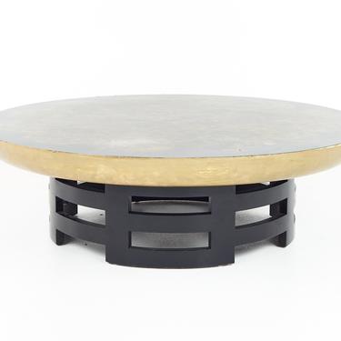 Muller and Barringer for Kittinger Mid Century Tortoise and Black Lacquer Chinoiserie Round Coffee Table - mcm 