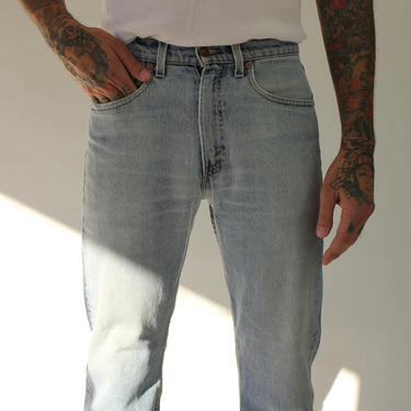 Vintage 70s 80s LEVIS 505 Light Wash Distressed Denim Jeans |  Made in USA | Size 31x30 | 1970s 1980s Levis Whiskered Light Wash Denim Pants 