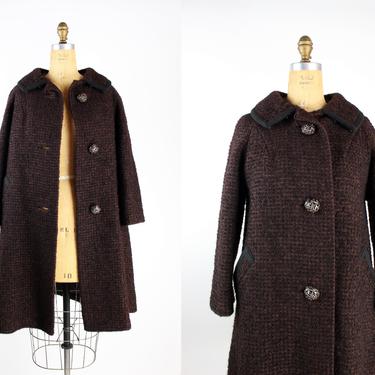 50s Chocolate Brown Swing Coat / Vintage Collared Coat / Winter Coat/ 60s Coat / 50s Coat /  Size S/M 