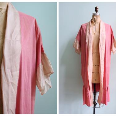 Vintage 1920's Pink Linen and Silk Duster | Size Small/Medium 
