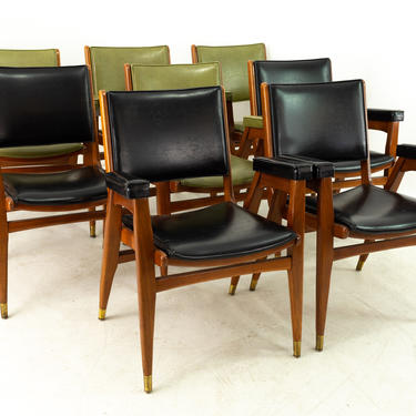 Stanley Furniture Mid Century Walnut and Brass Dining Chairs - Set of 8 