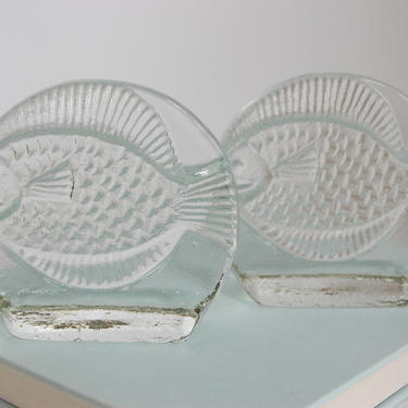Glass Fish Bookends - Vintage Pilgrim Glass Bookends - Fish Bookends by PursuingVintage1
