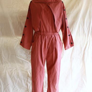 80s Rusty Pink Cotton Jumpsuit with Illusion Jacket Size M / L 