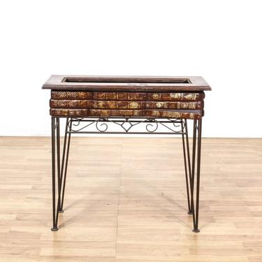 Book Motif Console Table on Iron Base w/ Lift Top