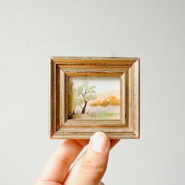 Vintage Small Landscape Painting, Miniature Painting, Mini Painting, Tree Painting, Dollhouse Painting 