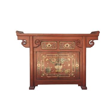 Chinese Distressed Brick Red Flower Altar Console Side Table Cabinet cs6177E 