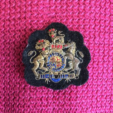 Vintage British Coat of Army Bullion Patch Badge on Black Ground 