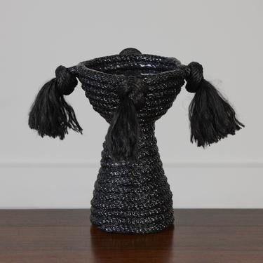 Black Poly Vessel with Tassels by Evan Segota