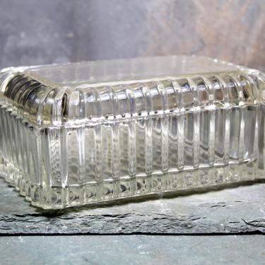 Pressed Glass Mid-Century Refrigerator Dish - Ribbed Covered Glass Trinket Dish - Glass Box Storage | FREE SHIPPING 