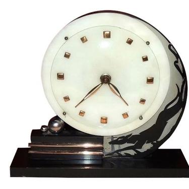 French Art Deco Marble Clock with Garnitures