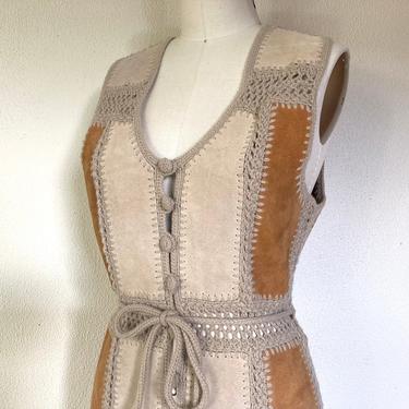 1970s crocheted patchwork leather vest 