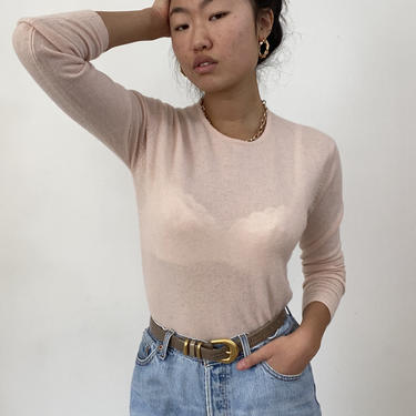 80s cashmere sweater / vintage ballet pink 2 ply cashmere cropped crewneck snug Saks Fifth Ave sweater | XS S 
