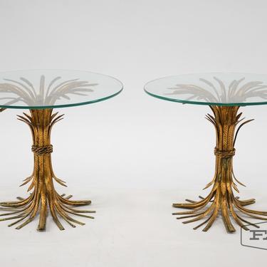 Pair of Glass Top End Tables w/ Wheat Metal Bases