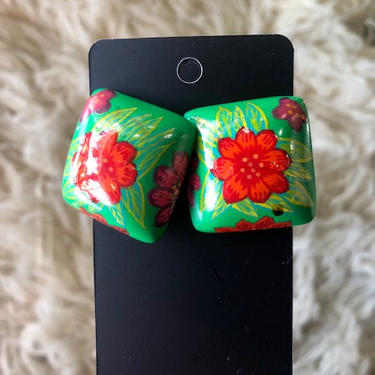Green Flower Earring Posts