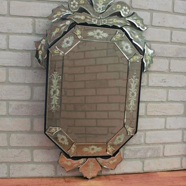 Hollywood Regency Venetian Glass Etched and Beveled Ornate Wall Mirror