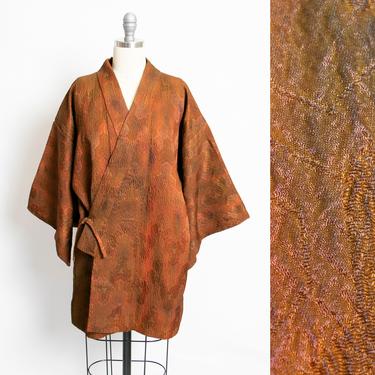 1960s Haori Rayon Autumn Tone Japanese Robe 50s 
