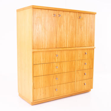 Jack Cartwright for Founders Mid Century Blonde and Chrome 8 Drawer Highboy Dresser Gentleman's Chest Armoire - mcm 