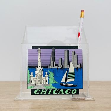 Vintage 1988 Lucite Chicago Desk Accessories Organizer 