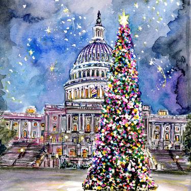 U.S. Capitol Christmas Tree Washington DC Holiday Art by Cris Clapp Logan 