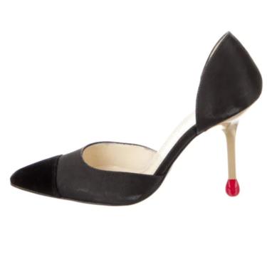 Vintage 90's CHANEL Black Satin Velvet MATCHSTICK Sculptured Heel Rare Heels Pumps Shoes Heels It 36.5 