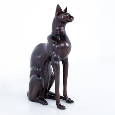 Mid Century Bronze Cat Sculpture - mcm 