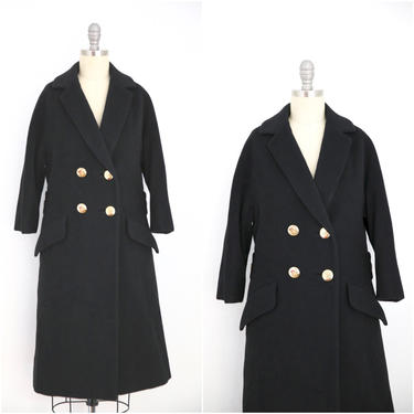 Vintage 1950s Black Double Breasted Wool Coat