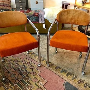 Mid Century upholstered chrome side chairs. $300 pair