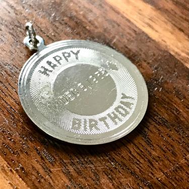 Vintage Sterling Medal Silver Happy Birthday Medallion Pendant Charm 1950s Birthdate December 3 