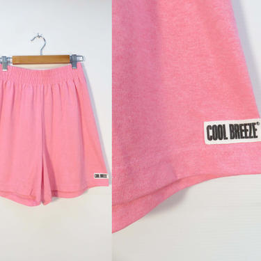 Vintage 90s Cool Breeze Neon Hot Pink High Waist Jersey Knit Comfy Gym Shorts Made In USA Size L 