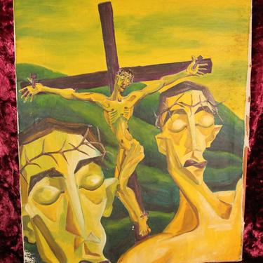 Modernist Oil On Canvas Painting of the Crucifixion of Jesus Christ by Lawrence Bond 