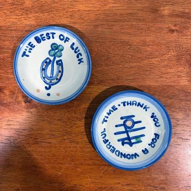 Vintage M.A. Hadley Pottery Country Scene Blue Pair of Coasters 