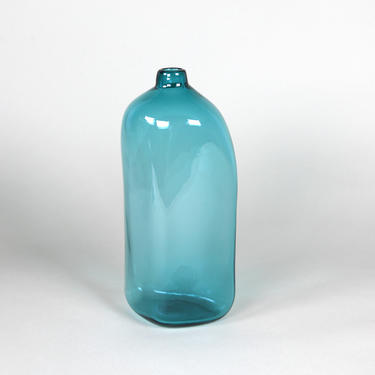 Vintage mcm off shape blue handmade vase | art glass 