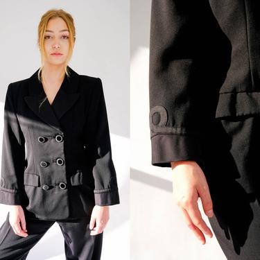 Vintage 90s Yves Saint Laurent Rive Gauche Black Tuxedo Blazer & Sailor Pant Suit  | Made in France | 100% Wool | 1990s YSL Designer Suit 