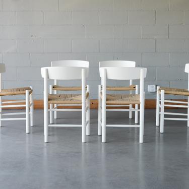 6 Børge Mogensen J39 White Dining Chairs Fredericia Danish Modern 