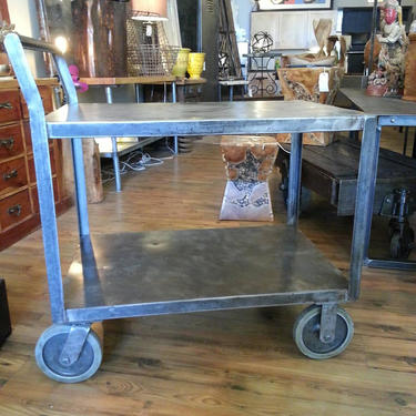 Vintage industrial stripped steel bar cart 