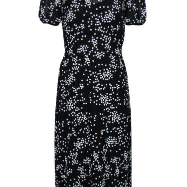Michael Michael Kors - Black & White Floral Sequin Puff Sleeve Midi Dress Sz 0