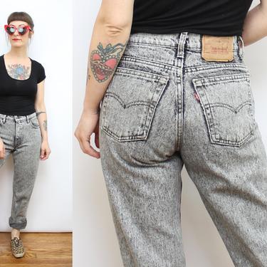 Vintage 90's Black ACID WASH Tapered Boyfriend Fit Mid Waisted LEVI'S / 1990's Levi's Worn in Jeans  12&amp;quot; Rise 30&amp;quot; Waist / Small Medium by Ru