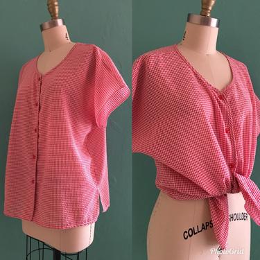 vintage 60's gingham seersucker top // summer blouse 